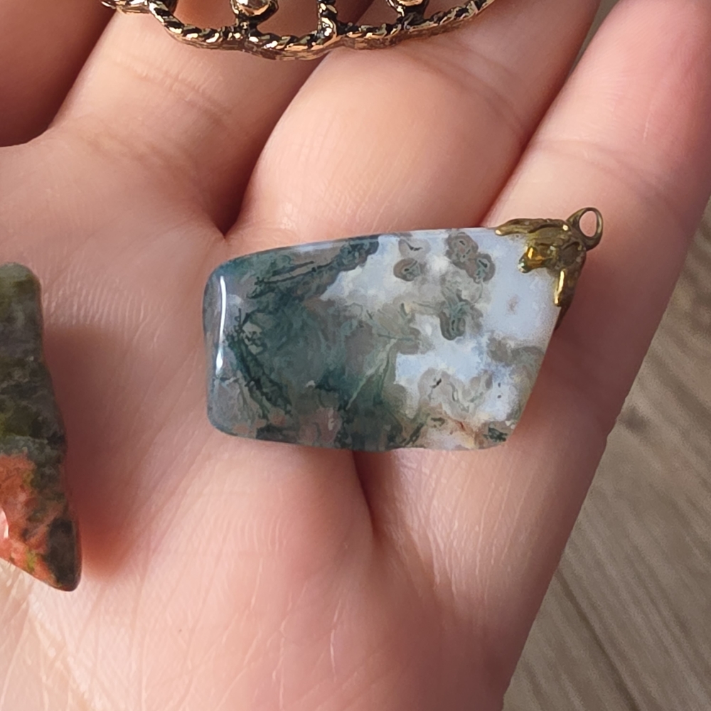 Natural Moss Agate Slab Pendant — Forest Core / Boho Jewelry